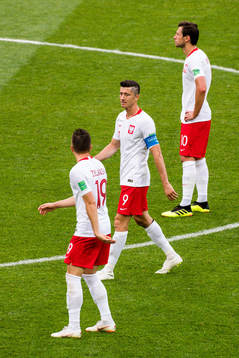 Robert Lewandowski of Poland looks dejected