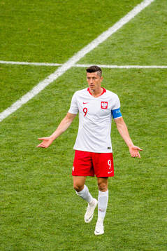 Robert Lewandowski of Poland looks dejected