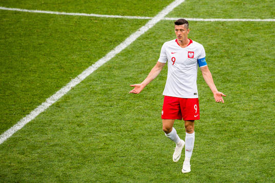 Robert Lewandowski of Poland looks dejected