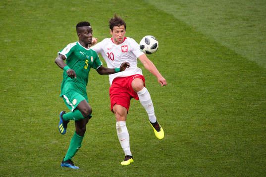 Idrissa Gana Gueye of Senegal and Grzegorz Krychowiak of