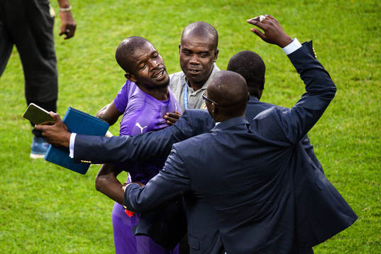 goalkeeper Khadim Ndiaye of Senegal celebrates