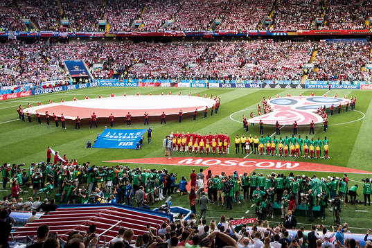 Lineup prior the FIFA World Cup group stage match between