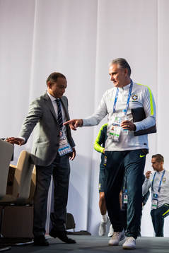 Head coach Tite of Brazil arrives to a press conference