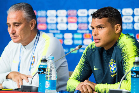 Thiago Silva and head coach Tite of Brazil
