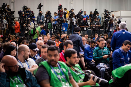 Media cover the press conference of Brazil