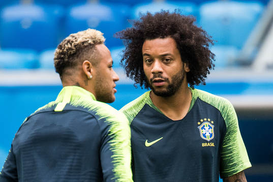 Neymar and Marcelo of Brazil