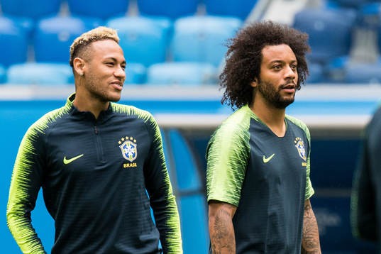 Neymar and Marcelo of Brazil