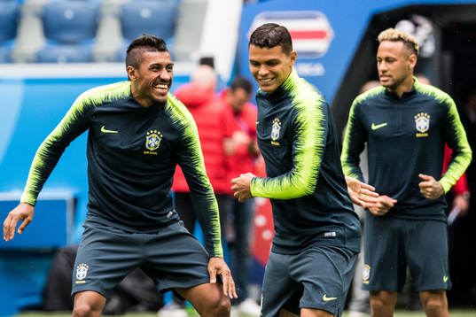 Paulinho and Thiago Silva of Brazil
