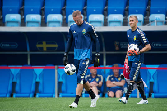 Goalkeepers Robin Olsen and Karl-Johan Johnsson of the