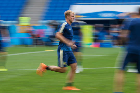 Oscar Hiljemark of the Swedish national football team at a