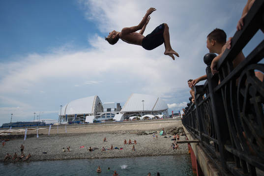 Kids jumping into the water
