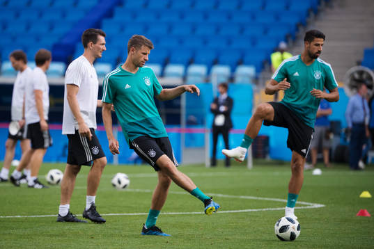 Thomas Müller and Sami Khedira of the German national