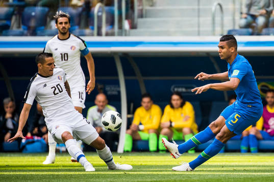 David Guzman of Costa Rica and Casemiro of Brazil