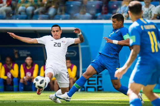 David Guzman of Costa Rica and Thiago Silva of Brazil