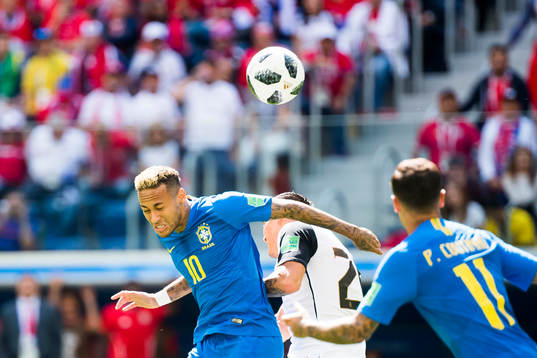 Neymar of Brazil and Johnny Acosta of Costa Rica