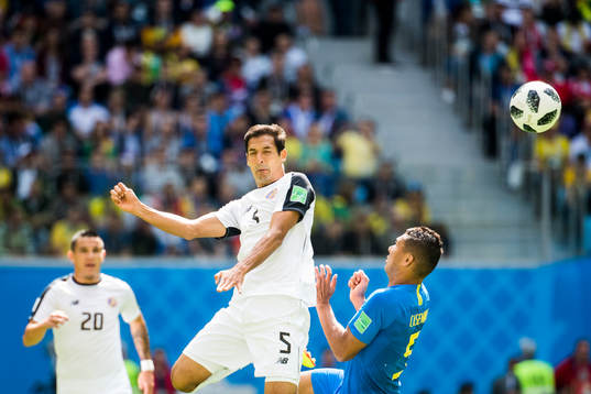 Celso Borges of Costa Rica and Casemiro of Brazil