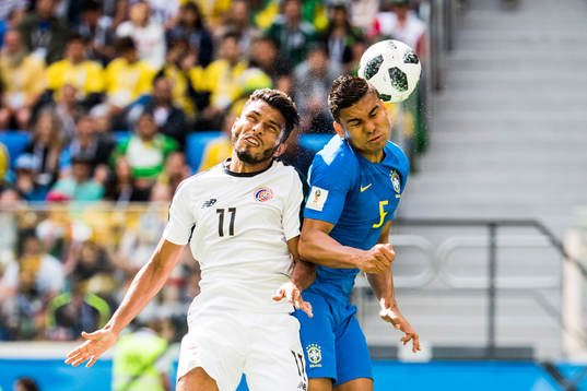 Johan Venegas of Costa Rica and Casemiro of Brazil