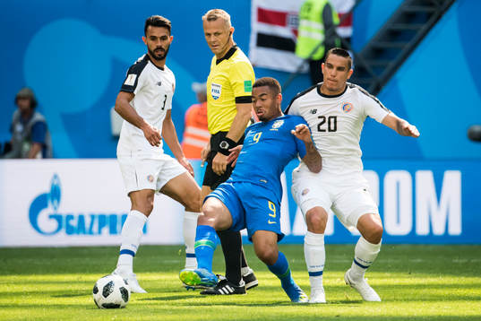 Gabriel Jesus of Brazil and David Guzman of Costa Rica