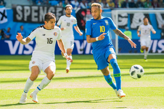Cristian Gamboa of Costa Rica and Neymar of Brazil