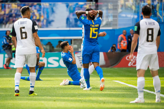 Philippe Coutinho of Brazil looks dejected