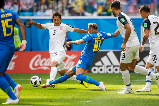 Celso Borges of Costa Rica and Neymar of Brazil