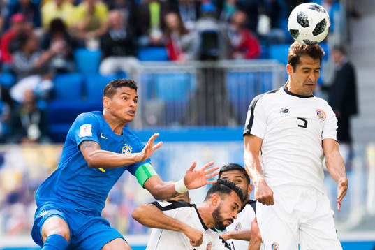 Thiago Silva of Brazil and Celso Borges of Costa Rica
