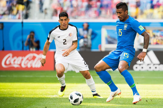 Paulinho of Brazil and Johnny Acosta of Costa Rica