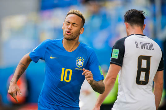 Neymar of Brazil looks dejected