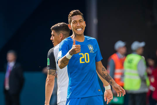 Roberto Firmino of Brazil reacts