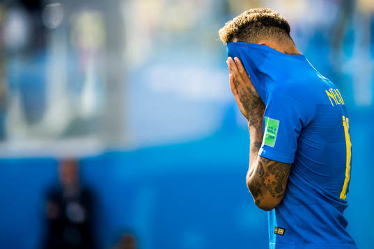 Neymar of Brazil  looks dejected