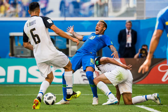 Neymar of Brazil reacts