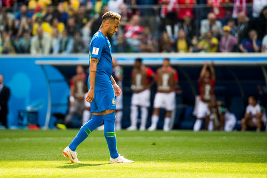 Neymar of Brazil looks dejected