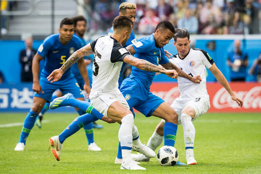 Gabriel Jesus of Brazil and Bryan Oviedo of Costa Rica