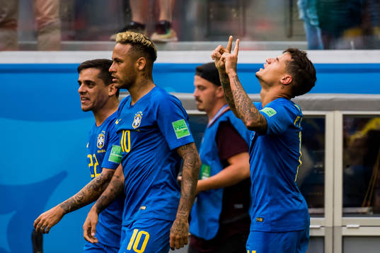 Philippe Coutinho of Brazil celebrates