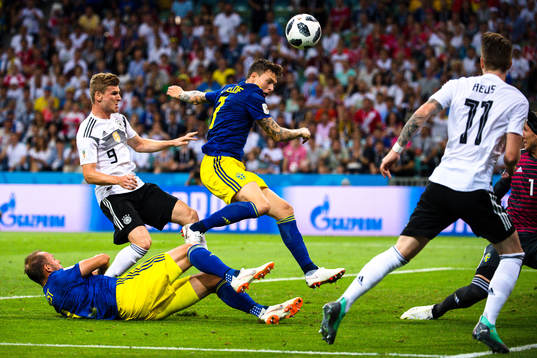Timo Werner of Germany against Andreas Granqvist and Victor