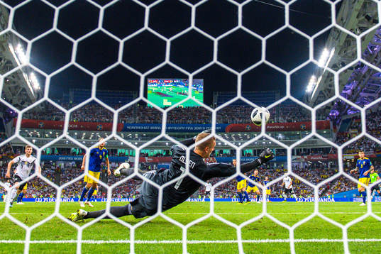 goalkeeper Robin Olsen of Sweden with a save