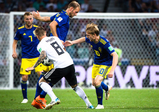 Sebastian Larsson, Ola Toivonen and Emil Forsberg of Sweden