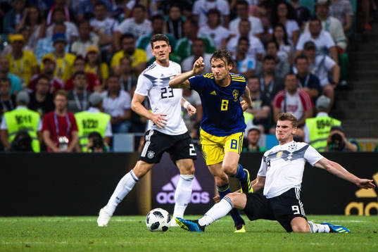 Albin Ekdal of Sweden and Timo Werner of Germany