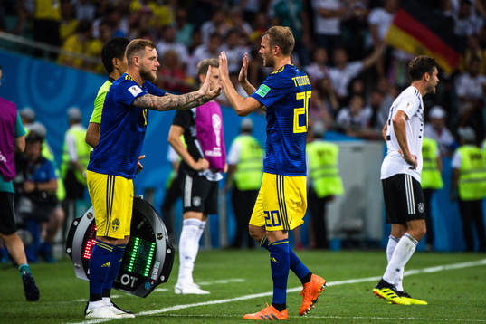 John Guidetti and Ola Toivonen of Sweden