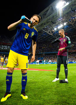 Albin Ekdal and goalkeeper Robin Olsen of Sweden prior the