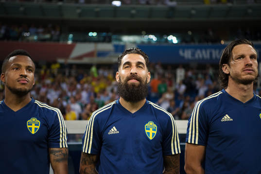 Martin Olsson, Jimmy Durmaz and Gustav Svensson of Sweden
