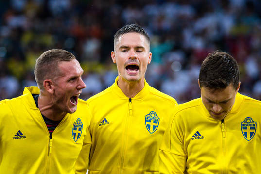 goalkeeper Robin Olsen, Mikael Lustig and Victor Nilsson