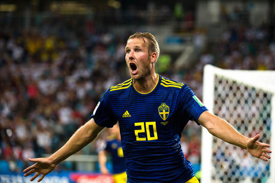 Ola Toivonen of Sweden celebrates the 1-0 goal