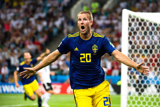 Ola Toivonen of Sweden celebrates the 1-0 goal
