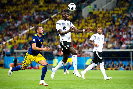 Marcus Berg of Sweden and Antonio Rüdiger of Germany