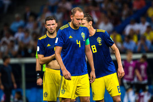 Marcus Berg, Andreas Granqvist and Albin Ekdal of Sweden