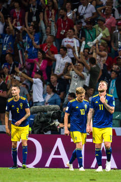 Mikael Lustig, Emil Forsberg and John Guidetti of Sweden