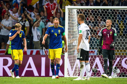 Emil Forsberg, goalkeeper Robin Olsen and Andreas Granqvist