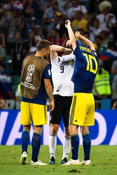 Timo Werner  of Germany and Emil Forsberg of Sweden