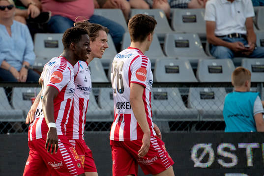 Robert Taylor of Tromsø celebrates with his teammates